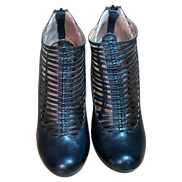 MIZ MOOZ Sloane Genuine Leather Black Cage Booties Back Zipper Round Toe US Sz 6 - Picture 4 of 10